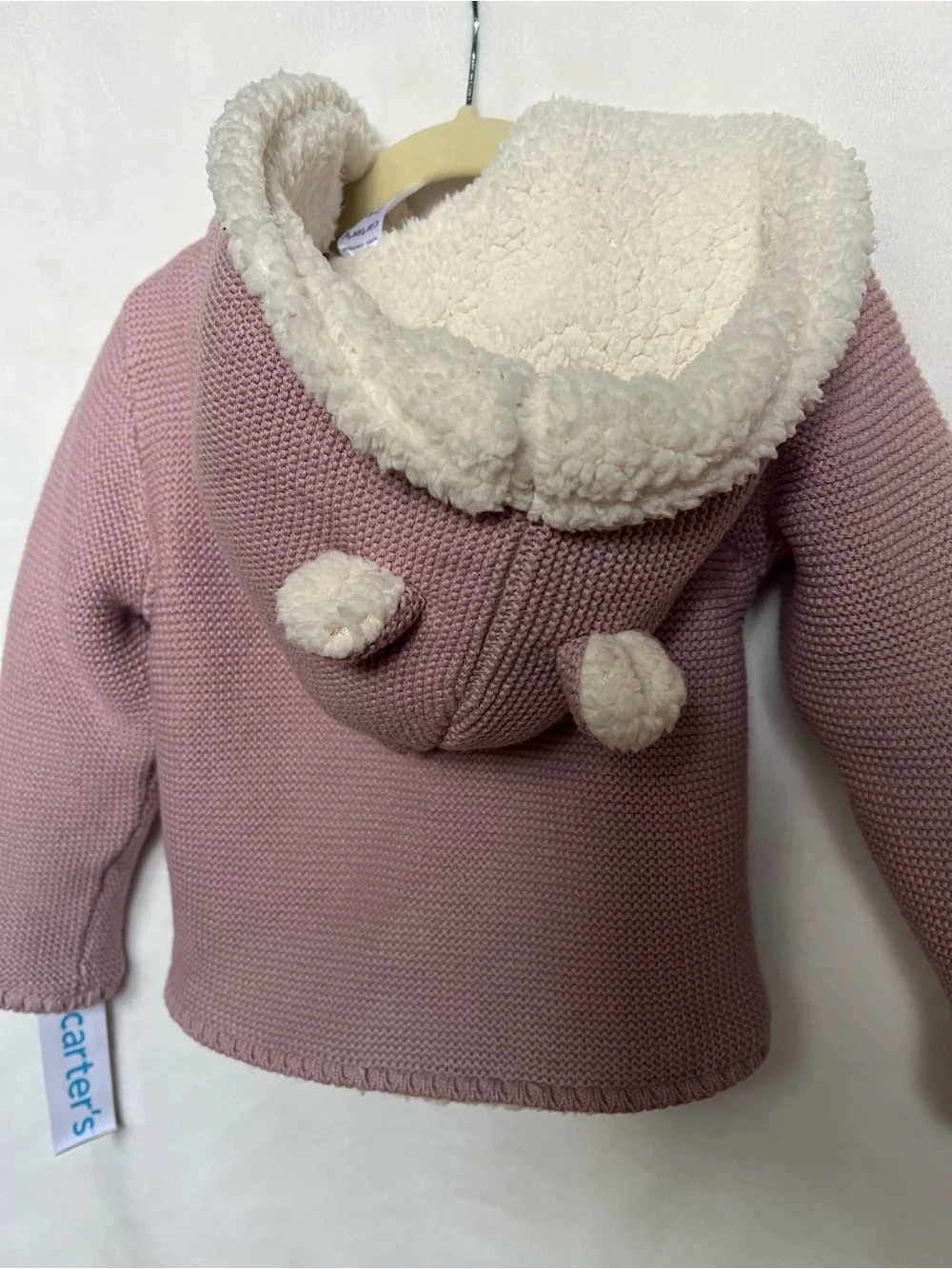 Carter's Dusty Pink Knit Hooded Jacket with Cream Sherpa Lining